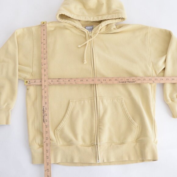 Aritzia TNA Cozy Boyfriend Butter Yellow Fleece Zip Hoodie Sweater L - Picture 4 of 10